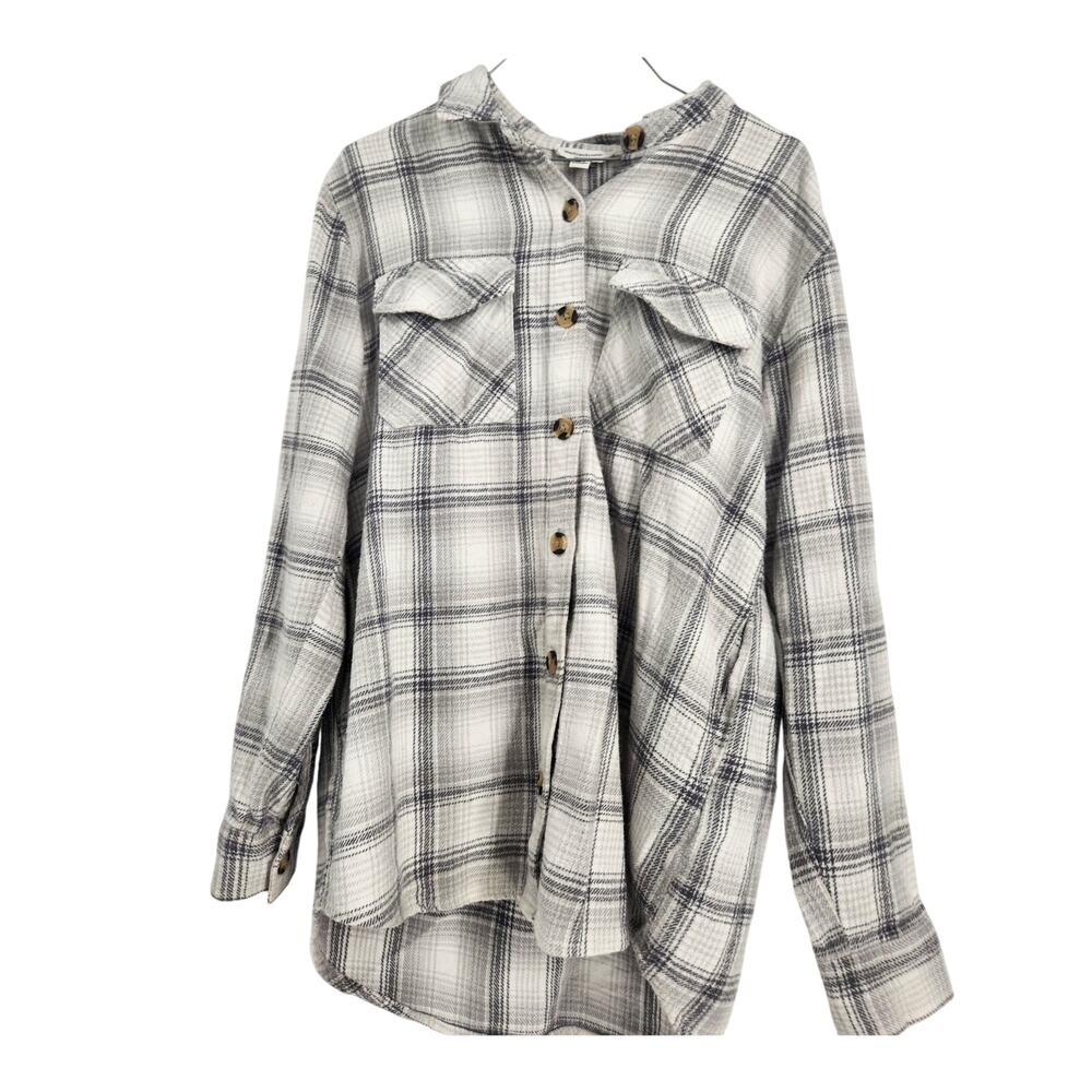 Beach Lunch Lounge Plaid Long Sleeve Button Down Top Womens Size Small S